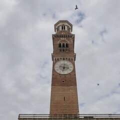 Bells tower in Erbe square, Verona, Italy
