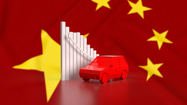 Fototapeta The car on china flag for Business or transport  concept 3d rendering.