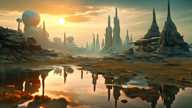 Fantasy alien planet. 3D illustration. 3D CG. High resolution, AI Generated