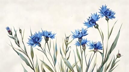 Antique botany illustration of wild flowers: Corn Blue bottle, Centaurea Cyanus - obrazy, fototapety, plakaty