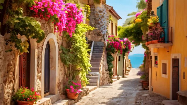 Street in the old town of Rethymno, Crete, Greece, AI Generated