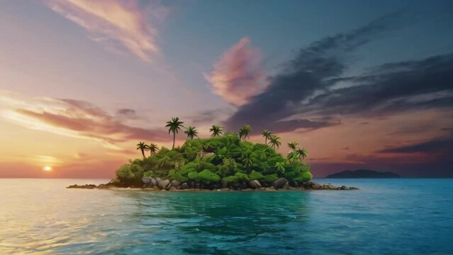 tropical island at sunset , Beautiful island with sea and sunset created with generative ai