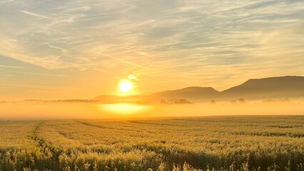 Panoramic landscape of a sunrise in Göppingen, Germany