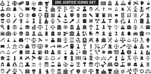 Justice and investigation icons set, justice, investigation, court, law, crime , symbol illustrations, art, collection of justice icons