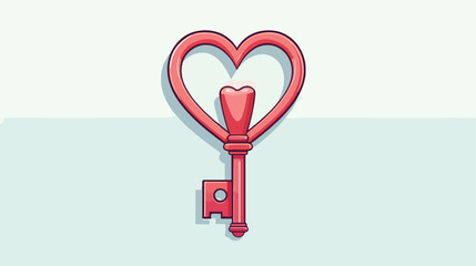 Key in heart shape flat cartoon vactor illustration