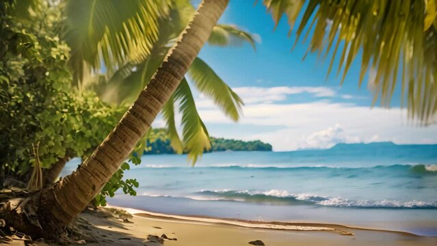 Beautiful seascape with palm trees. 3d render illustration, AI Generated