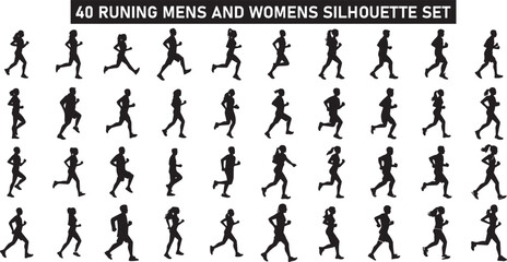 Set of Running girls silhouette, sports girl, running girls, running women, jogging, collection best silhouettes