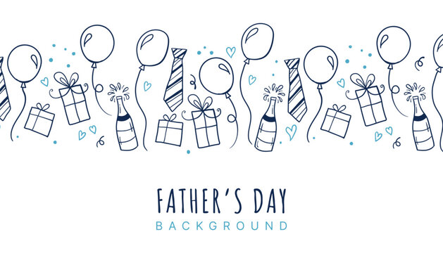 Hand Drawn Father's Day design, doodles, gift boxes, balloons, confetti - great for banners, wallpapers, cards, image covers - vector
