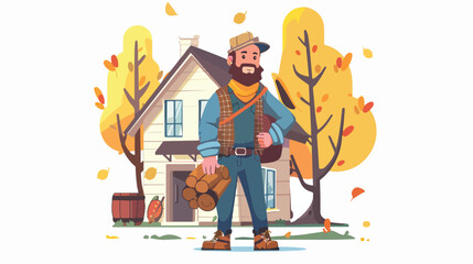 Lumberjack in fron of the house illustration flat c