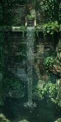 A mystical fountain texture, with ancient stone covered in moss and ivy, and water that flows with the promise of eternal life created with Generative AI Technology