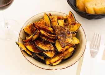 Fried eggplant with honey, classic Andalusian dish Berenjenas con Miel