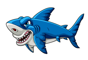 The Furious Shark Cartoon, Isolated on White Background, Vector Illustration