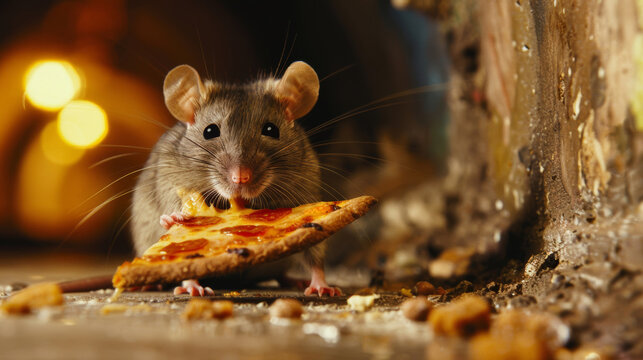 U-Bahn-Delikatesse: Eine Ratte nascht an einer Pizza im Untergrund-Tunnel.


