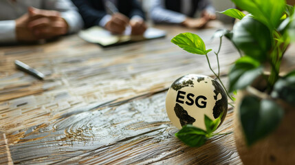 Nachhaltigkeit im Geschäftsleben: ESG-Konzepte auf dem Tisch. Stehend für Environmental, Social and Governance- ein Regelwerk zur Bewertung für nachhaltige, ethische Praxis in Unternehmen.