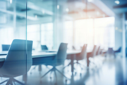 Corporate Workspace Background featuring Blurred Glass Walls and Tables