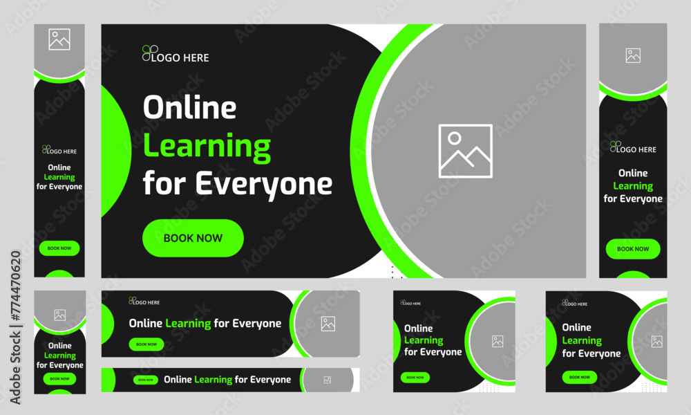 Wall mural daily learning courses web set banner design for social media post, learning concept web bundle bann