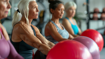 Fototapeta na wymiar Gemeinschaftliche Fitness: Seniorinnen bei einer Gymnastikstunde.