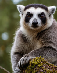 Naklejka premium The ring-tailed lemur (Lemur catta) is a medium-sized strepsirrhine primate, and the most internationally-recognized lemur species, owing to its long, black-and-white, ringed tai