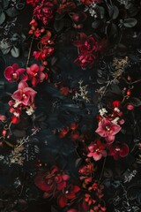 A dark, enticing floral pattern inspired by mysterious and dangerous corners, with nocturnal jasmine blooms and hidden orchids weaving a tale of temptation created with Generative AI Technology