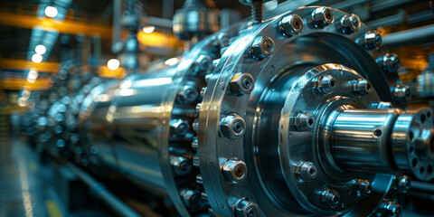 Fototapeta premium professional photo of large crome industrial gas compressor with a lot of gears inside,generative ai