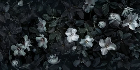 Fotobehang A dark, enticing floral pattern inspired by mysterious and dangerous corners, with nocturnal jasmine blooms and hidden orchids weaving a tale of temptation created with Generative AI Technology © Sentoriak