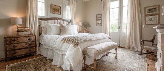 Luxurious Boutique Bedroom with Personalized Touches for Cozy Hospitality - obrazy, fototapety, plakaty