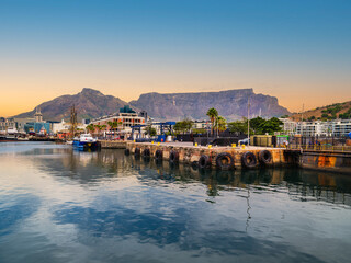 V and A Waterfront and Cape Town city with the table mountain in the background, Cape Town, South...