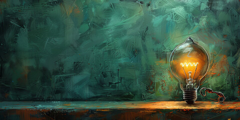 illustration of an idea bulb drawn in pencil against vivid green background,generative ai
