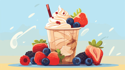 Milkshake juice muffin fresh fruit food healthy vec