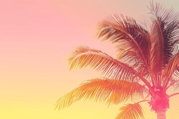 Fototapeta na wymiar Beautiful palm tree against sunset sky background with copy space Generative AI