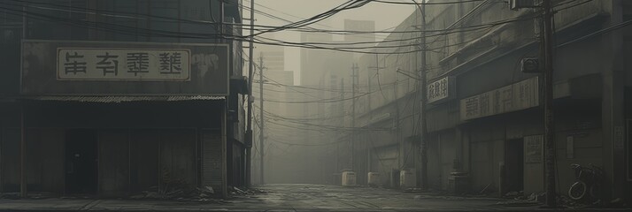 Dark, foggy, desolate city