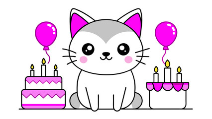 Purr-fact Celebration: A Beautiful Cartoon Vector of a Cat’s Birthday Party