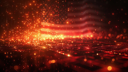 Fototapeta premium US flag fireworks illuminate the sky, detailed with gold, black, white, and crimson hues.generative ai