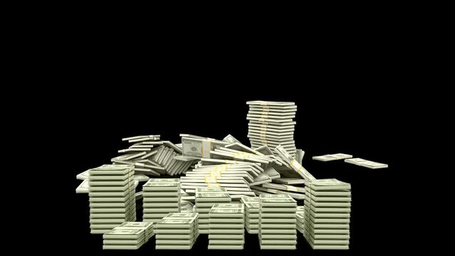Stacks of animated money on black