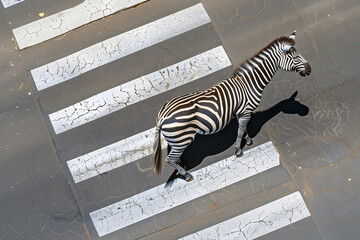 zebra crossing on crosswalk from above
