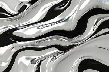 Chrome or mercury contrast black and white fluid wave texture with volumetric effect