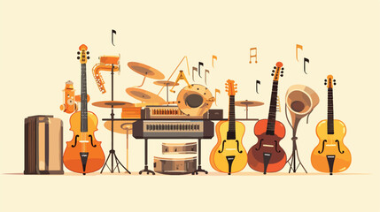 Music instruments design flat cartoon vactor illust