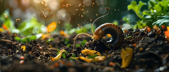 Worm crawling through compost creating nutrientrich humus. Concept Gardening, Composting, Soil Health, Organic Gardening, Worm Composting - obrazy, fototapety, plakaty