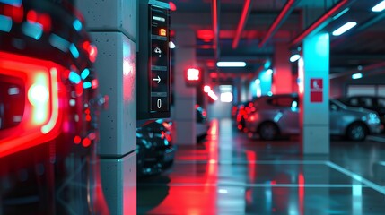 A digital display of a car parking sensor is part of an electronic collection, focusing on modern automotive safety technologies - obrazy, fototapety, plakaty