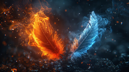 burning feather hot vs cold colors,generative ai - obrazy, fototapety, plakaty