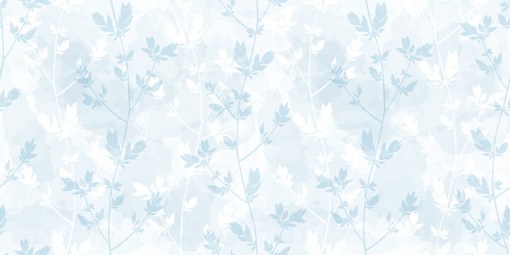 Spring branches seamless vector pattern. Small leaves prune, watercolor delicate blue floral ornament