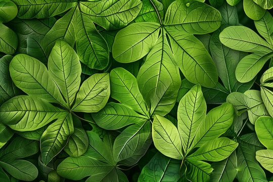 Top close-up image of green leaves - AI Generated
