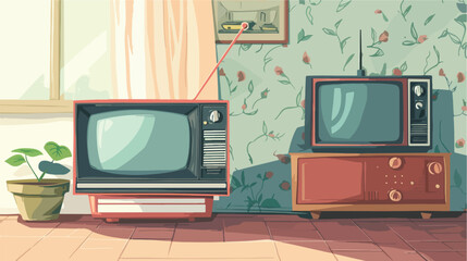 Old tv technology flat cartoon vactor illustration