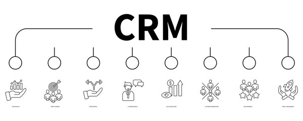 Customer relationship management banner web icon vector illustration concept - obrazy, fototapety, plakaty