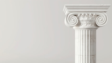 Minimalist white Doric column on a clean background, ideal for modern design aesthetics. Copy space