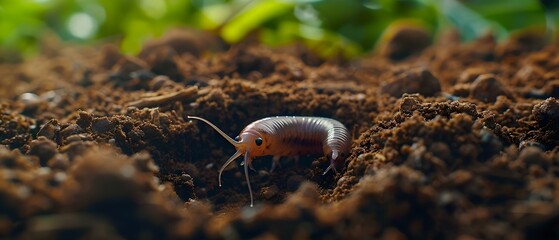 A compost worm crawls through bio humus breaking down organic matter into nutrientrich soil. Concept Organic Gardening, Composting, Soil Health, Worm Composting, Organic Fertilizer - obrazy, fototapety, plakaty
