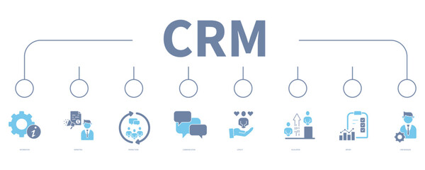 Customer relationship management banner web icon vector illustration concept - obrazy, fototapety, plakaty
