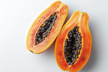 Papaya slice isolated on white background, top view