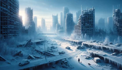 Foto op Aluminium Icy apocalypse in desolate cityscape  © Rozario
