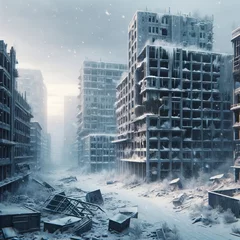 Poster Frosty ruins in desolate cityscape  © Rozario